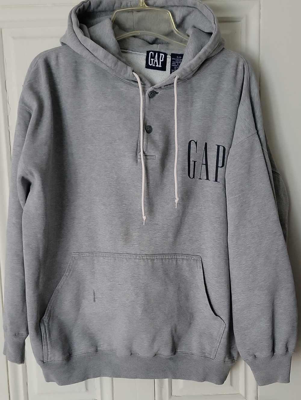 GAP Light Gray Henley Hoodie with Kangaroo Pocket